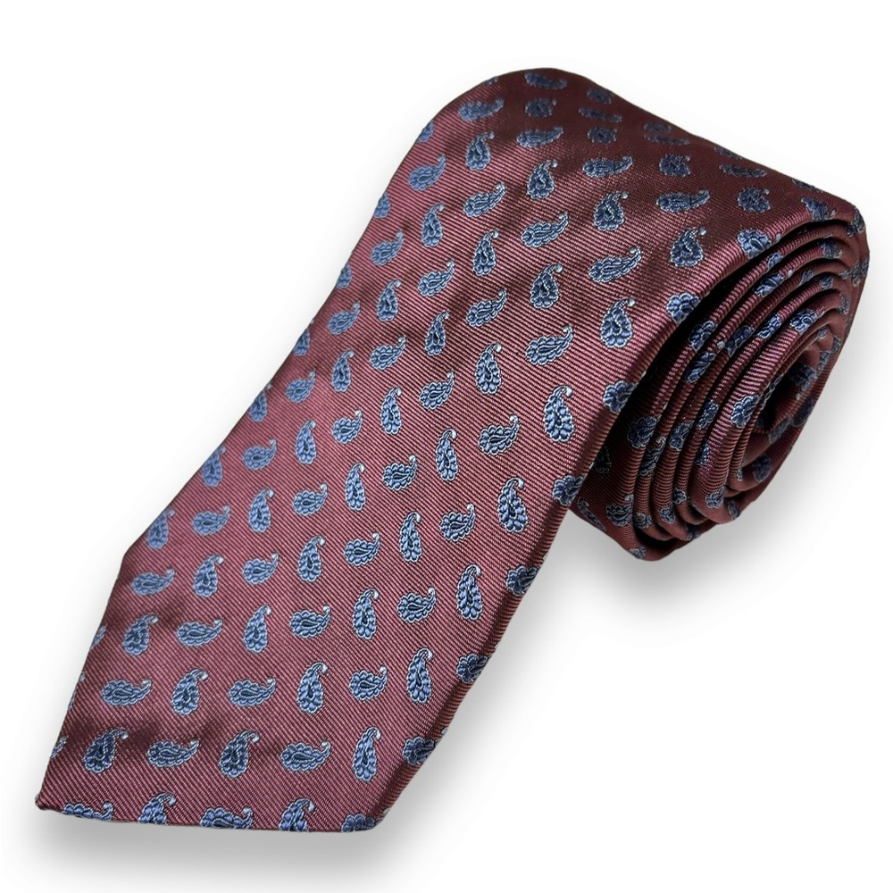 BROOKS BROTHERS Woven 100% Silk Tie Blue Paisley Pattern
